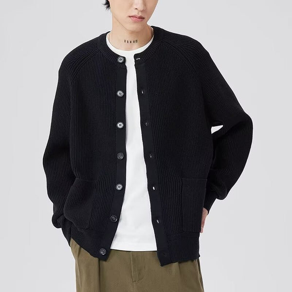 Men's Round Neck Loose Casual Black Sweater