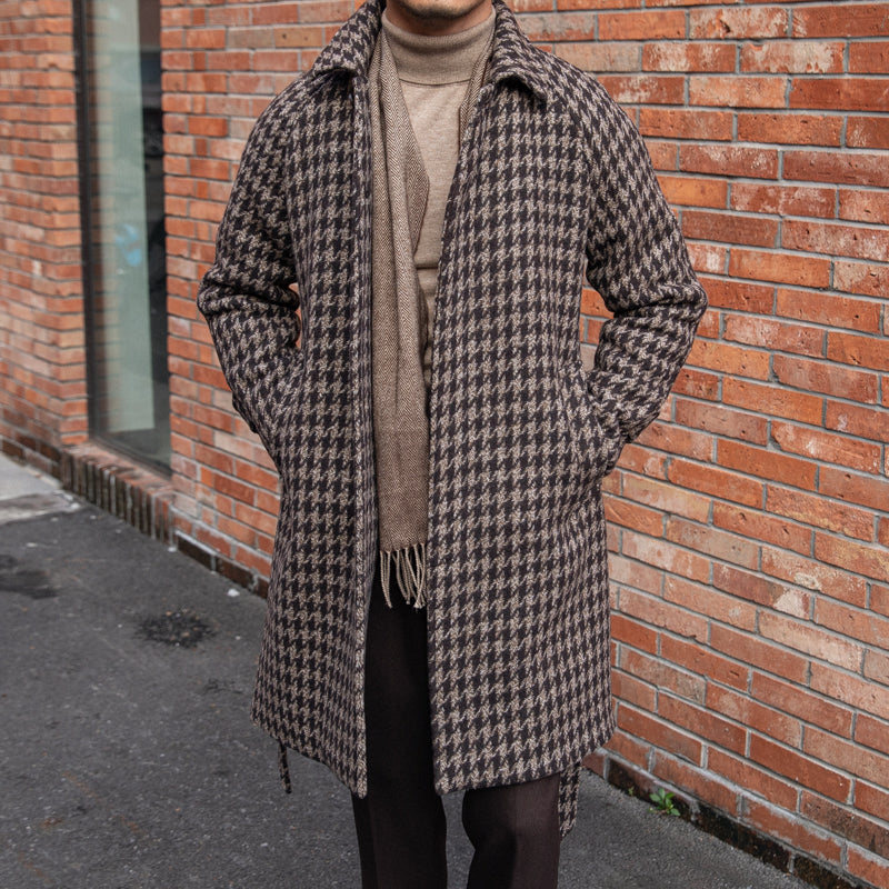 Houndstooth Men's Warm Mid-length plaid trench coat