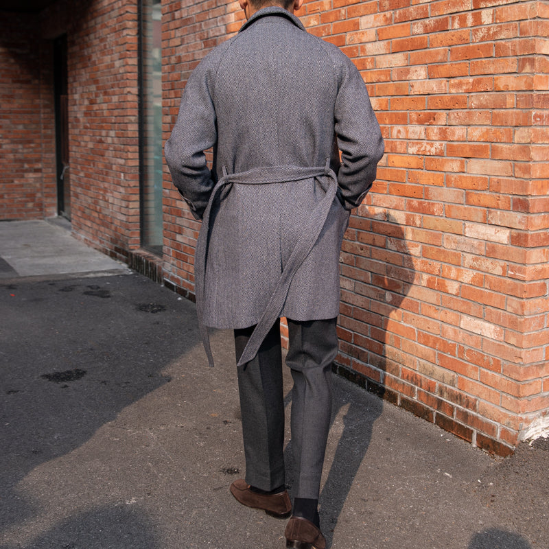 Men's Herringbone Wool Slim Fit Mid Length trench Coat