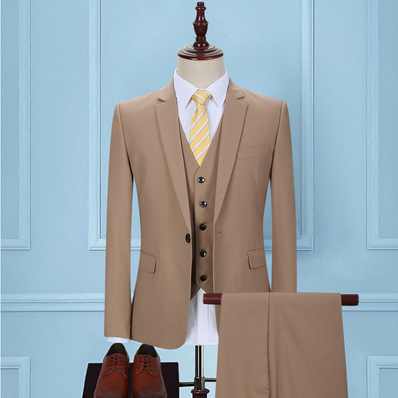 Dark Green Suit Men's Three-piece Korean Slim Suit Business
