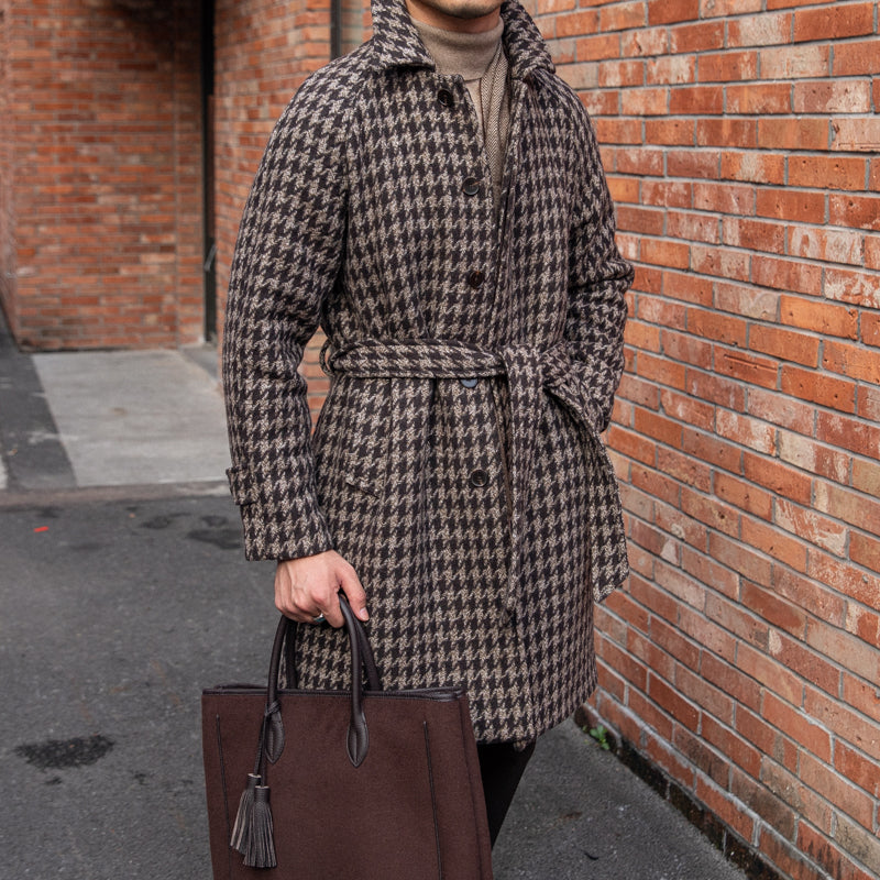 Houndstooth Men's Warm Mid-length plaid trench coat