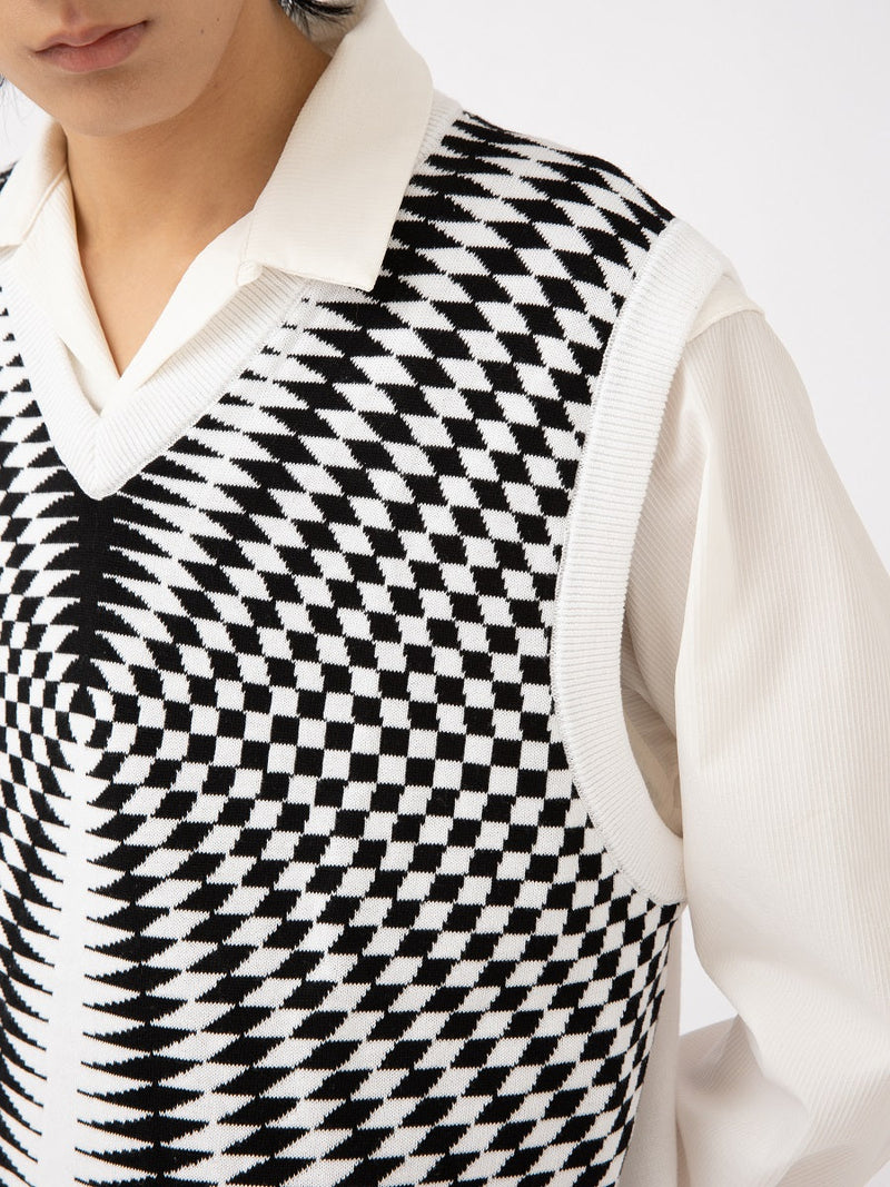 Japanese Retro V-neck Sweater Vest Abstract