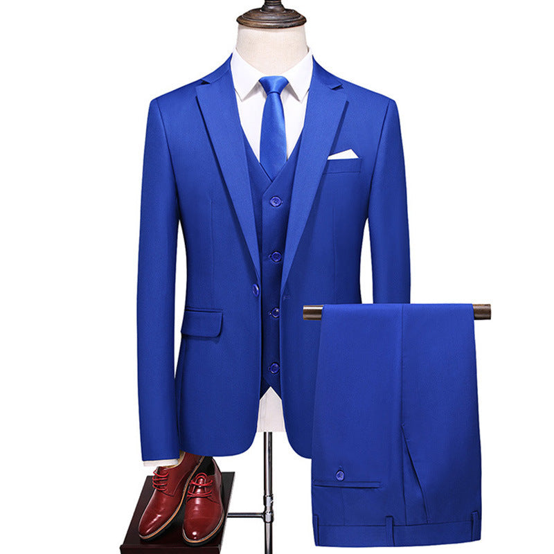 Men's Three-piece Evening Dress Banquet Wedding Korean Style Solid Color Suit