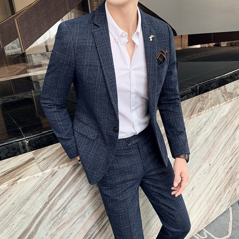 Men's Casual Plaid Two-piece Set