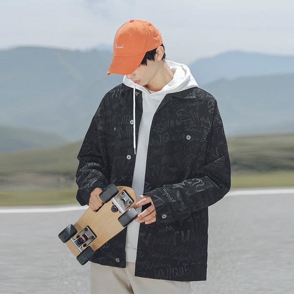 Men's Trendy Denim Full Print Loose Casual Jacket