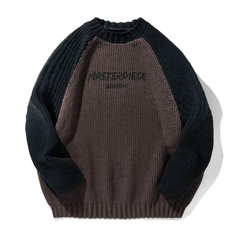 Raglan Sleeve Color Contrast Patchwork Design Sweater