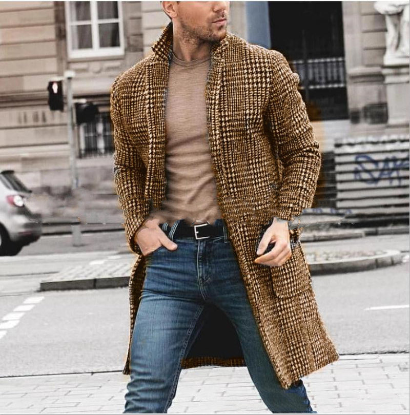 Men's Plaid woolen trench coat