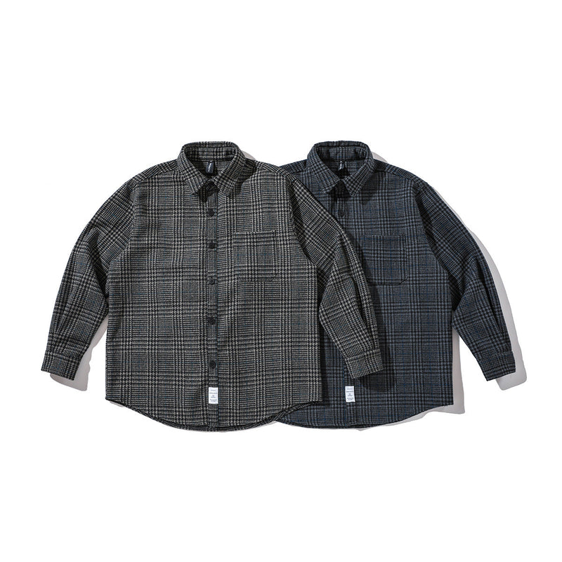 Men's Retro Tooling Plaid Long Sleeve Woolen Shirt