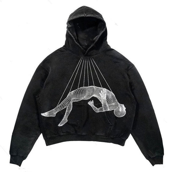 Fleece-lined Printed Hooded Sweater