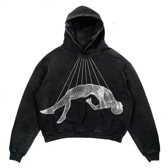Fleece-lined Printed Hooded Sweater