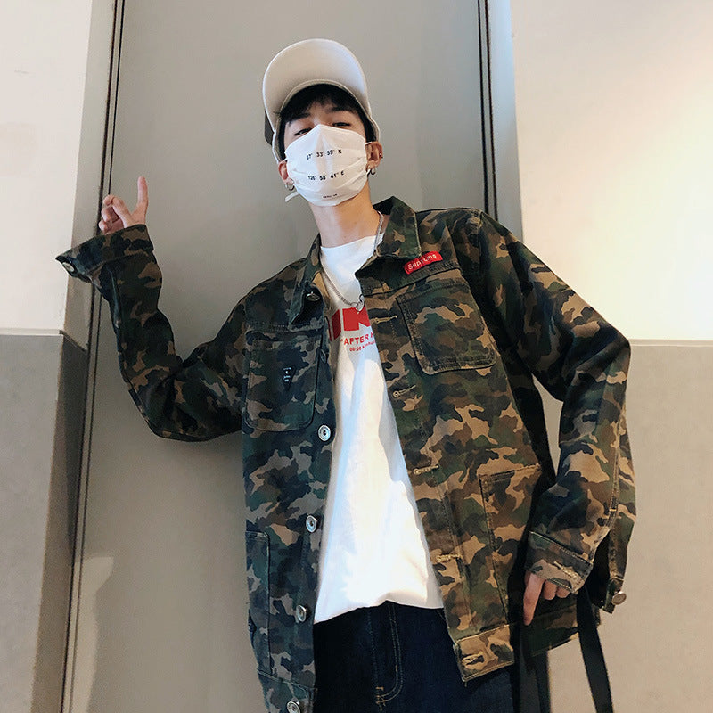 Mens Camouflage Denim Jacket Coat