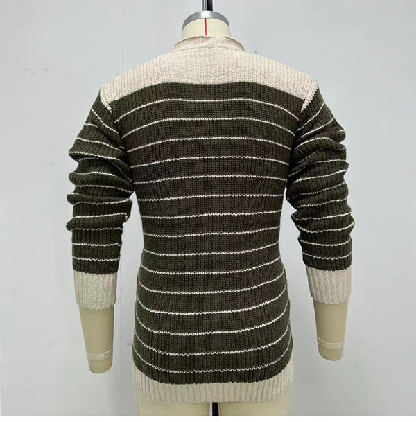 Men's Autumn And Winter Striped Jacquard Sweater