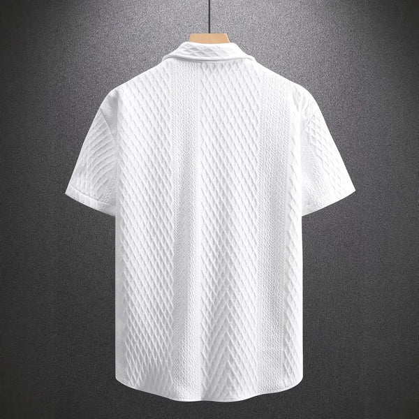 Men's Solid Color Short Sleeve Knitted Shirt With Over-turned Collar